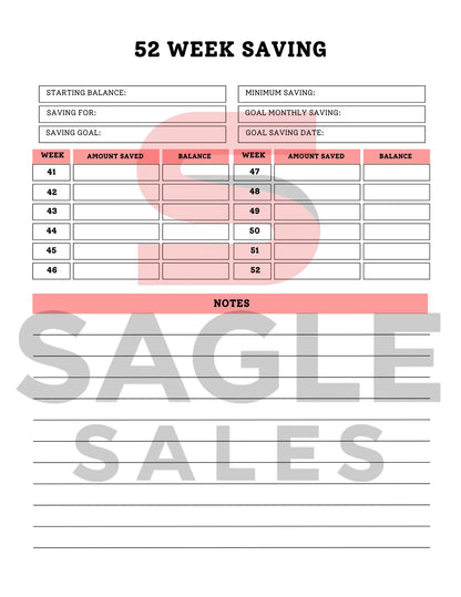 52 Week Saving Tracker – Printable Digital Savings Challenge Planner (Digital Download)