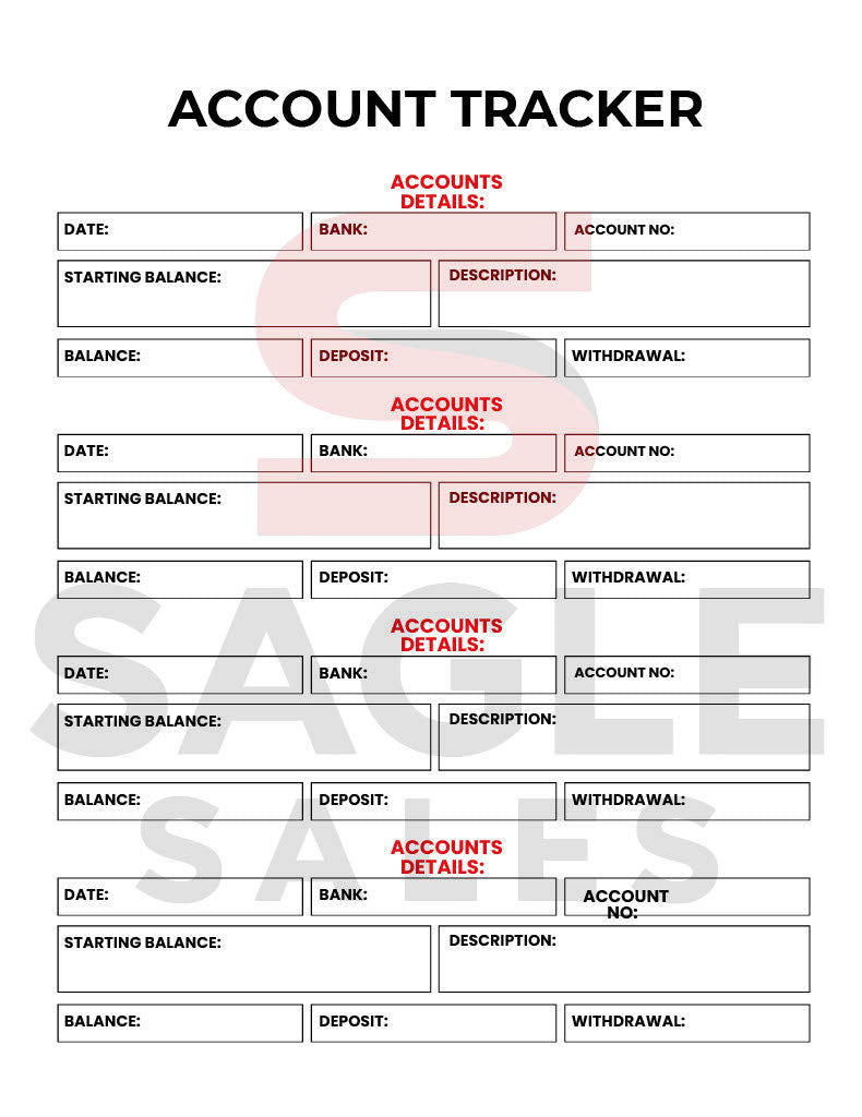 Expense tracker page from Sagle Sales Budget & Financial Planner