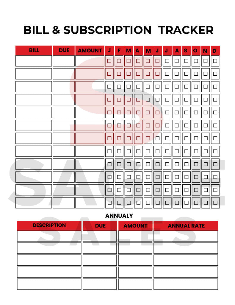 Monthly income tracker page from Sagle Sales Budget & Financial Planner