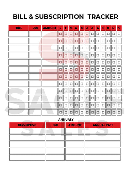 Monthly income tracker page from Sagle Sales Budget & Financial Planner