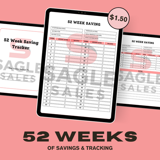 52 Week Saving Tracker – Printable Digital Savings Challenge Planner (Digital Download)