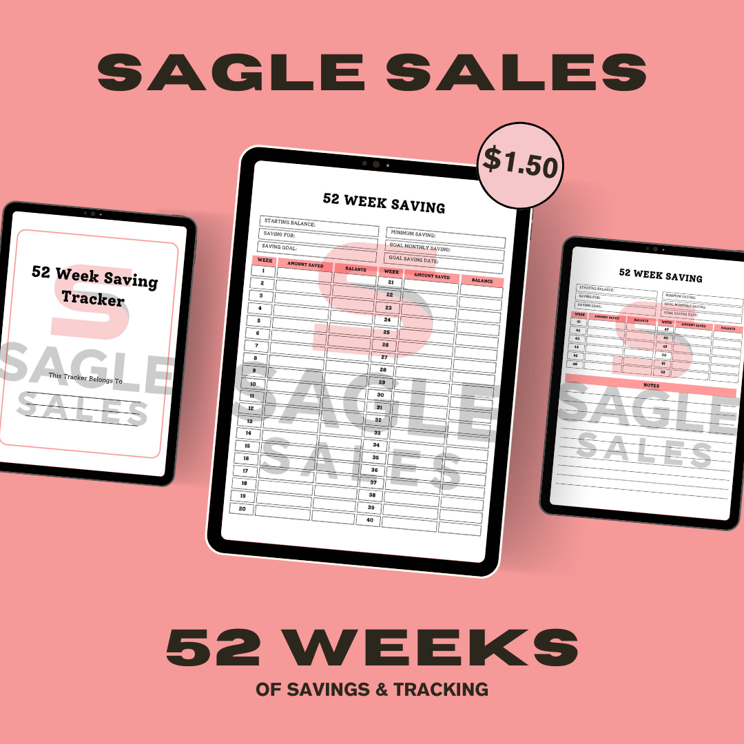 52 Week Saving Tracker – Printable Digital Savings Challenge Planner